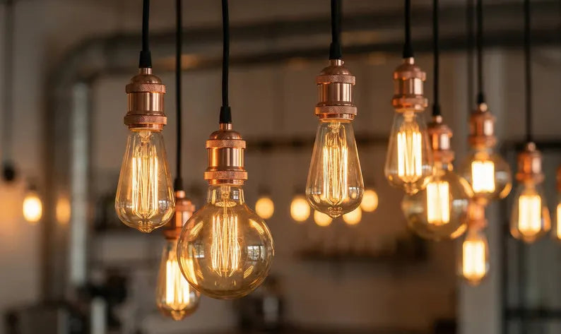 Lampadine a filamento sospese con portalampada in metallo stile industriale